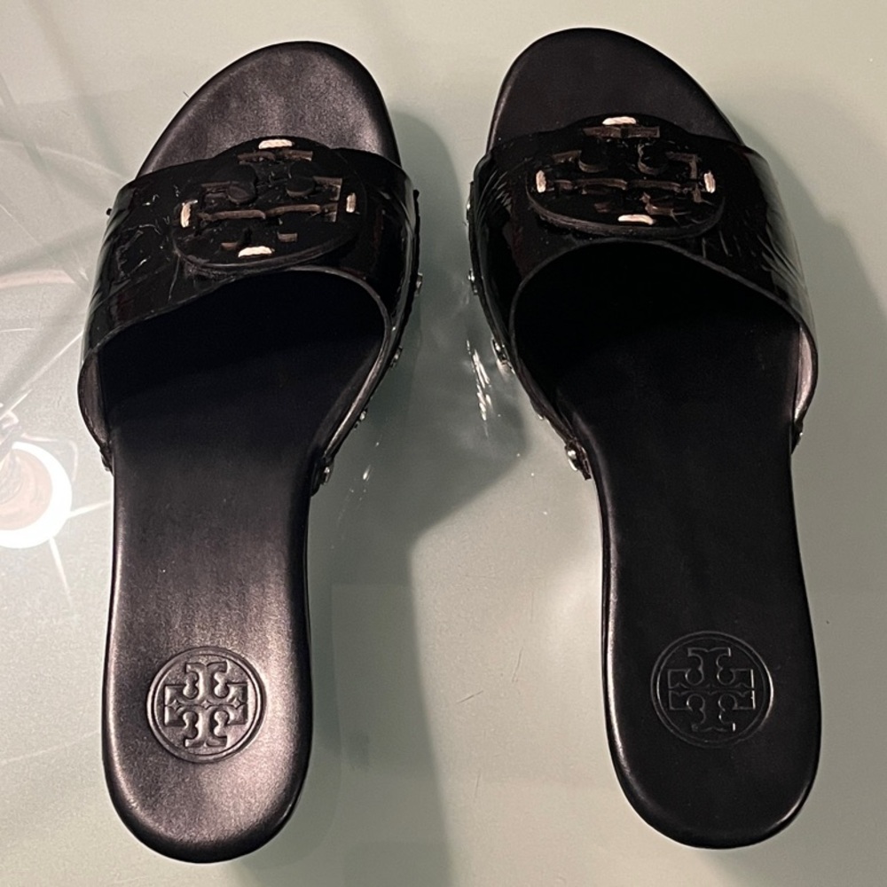 Tory Burch Patent leather Patti Black Platform Slide Sandals - Picture 4 of 9